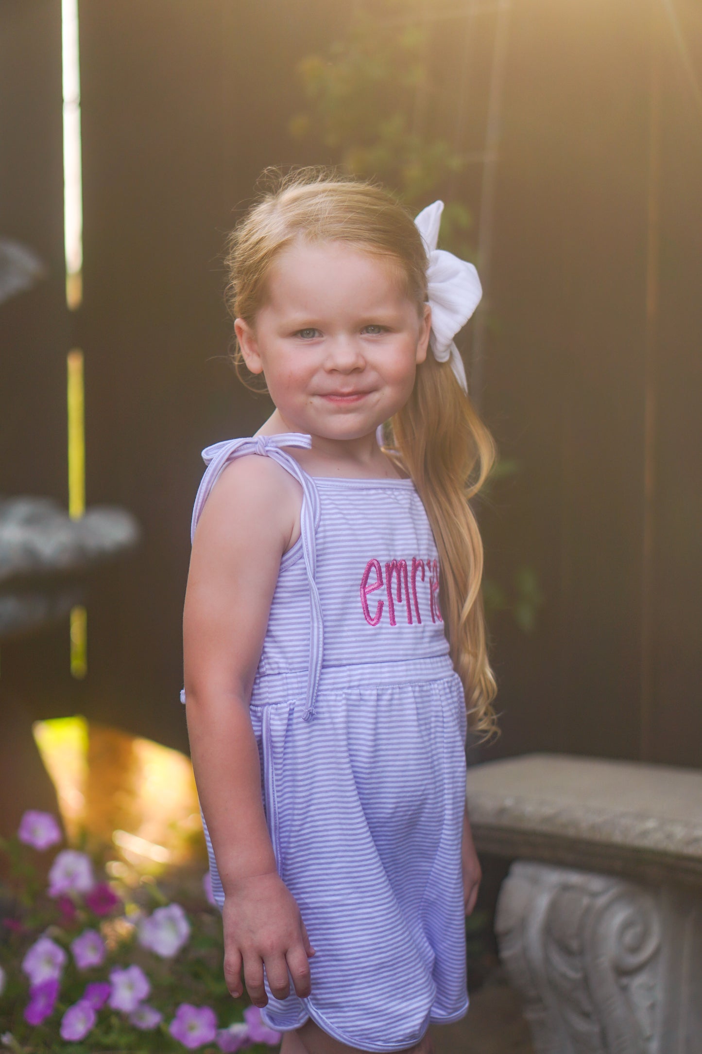 Custom Embroidered Striped Tie Strap Tank Romper - Purple, Blue, or Pink