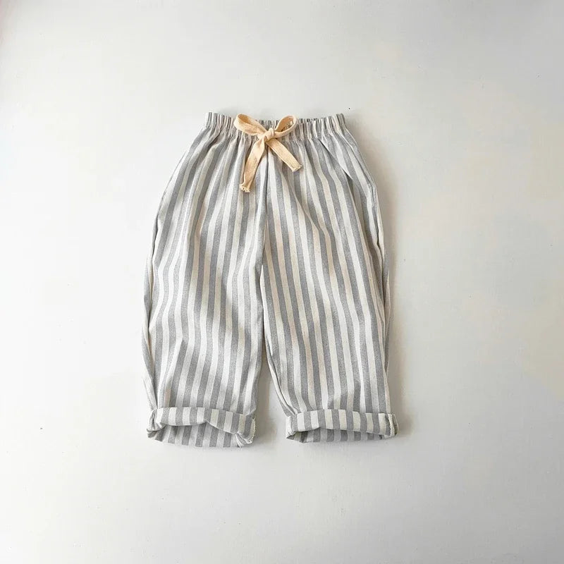 Neutral Striped Linen Cotton Pants