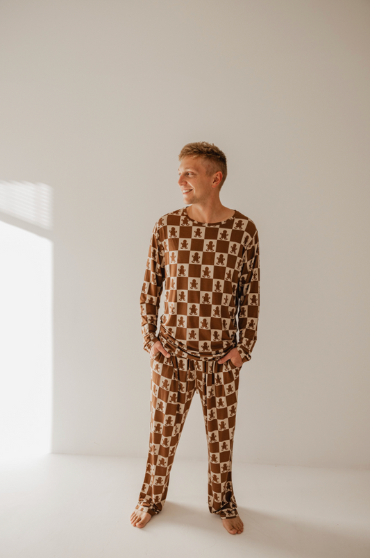 Men's Bamboo Pajamas | Gingerbread Checkerboard 2024