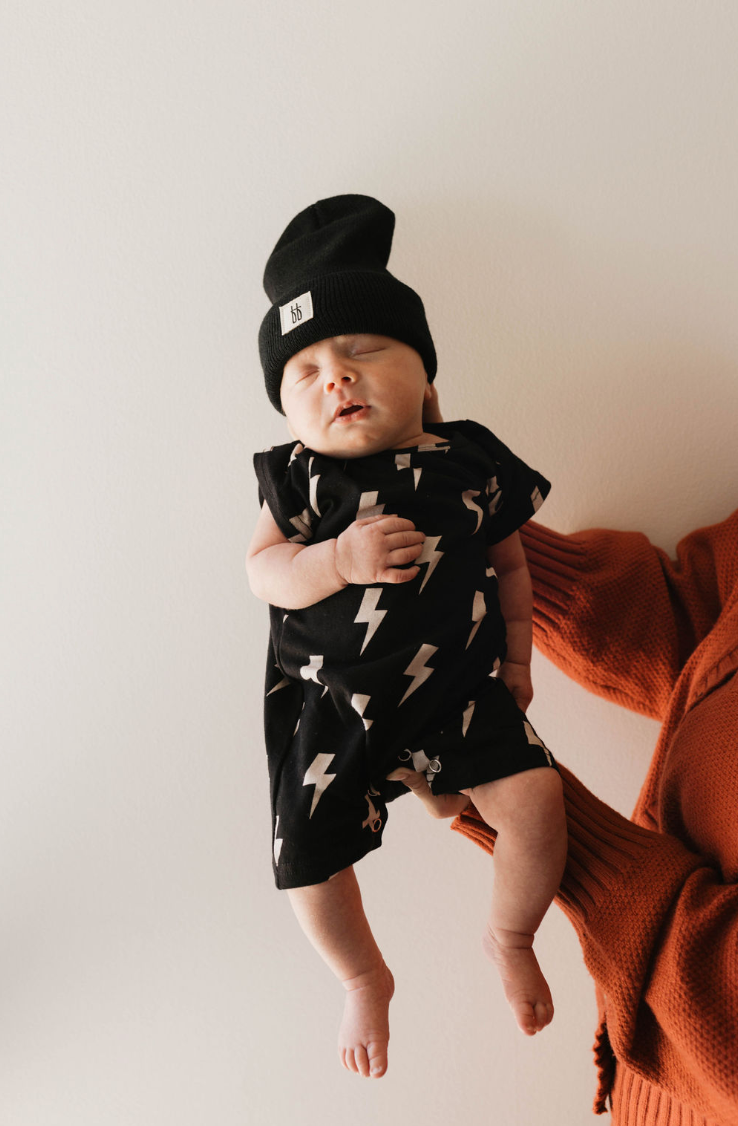 T-Shirt Romper | Black & Tan Lightning Bolt
