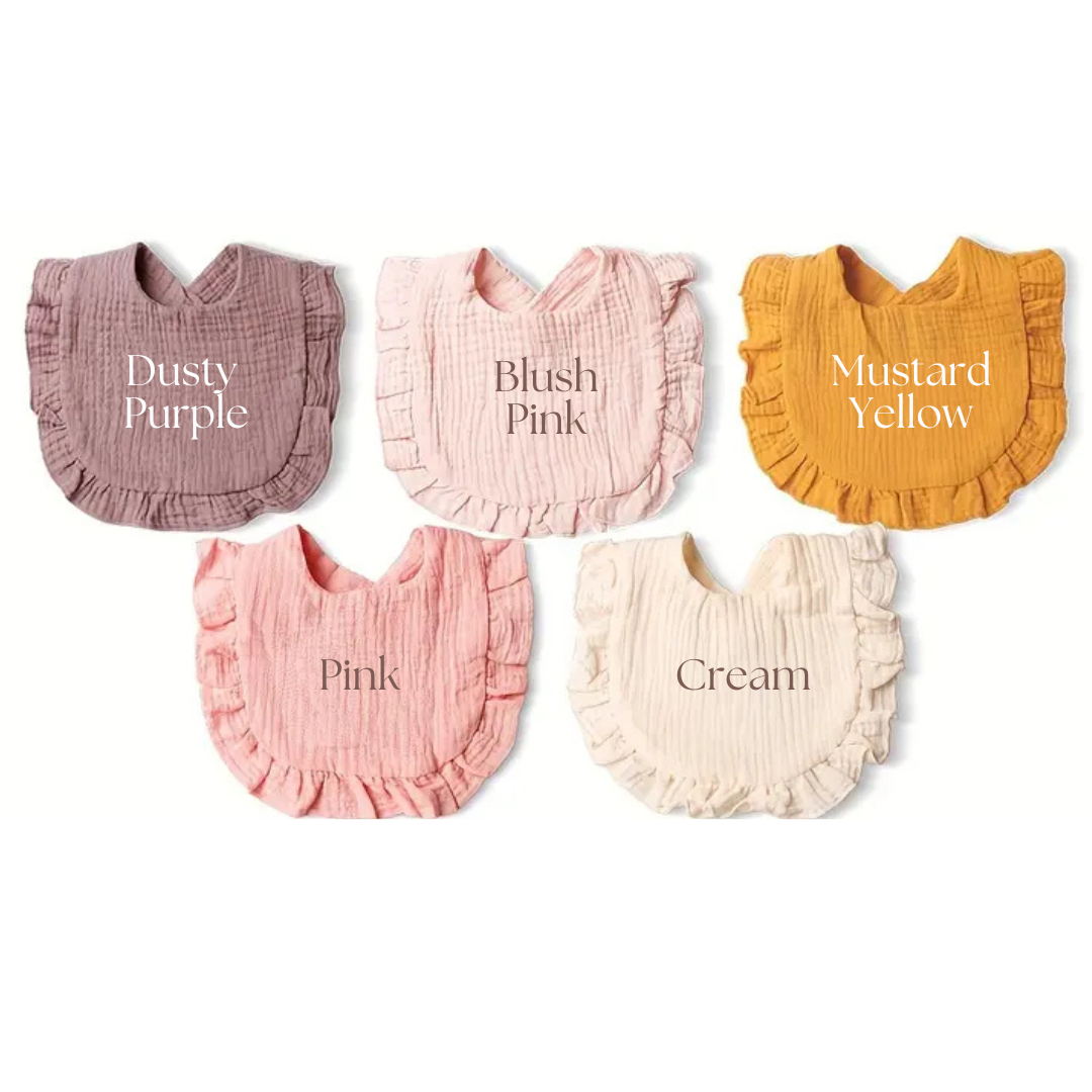 Custom Embroidered Ruffled Muslin Bib - more colors