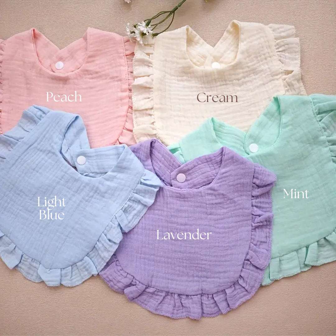 Custom Embroidered Ruffled Muslin Bib - more colors