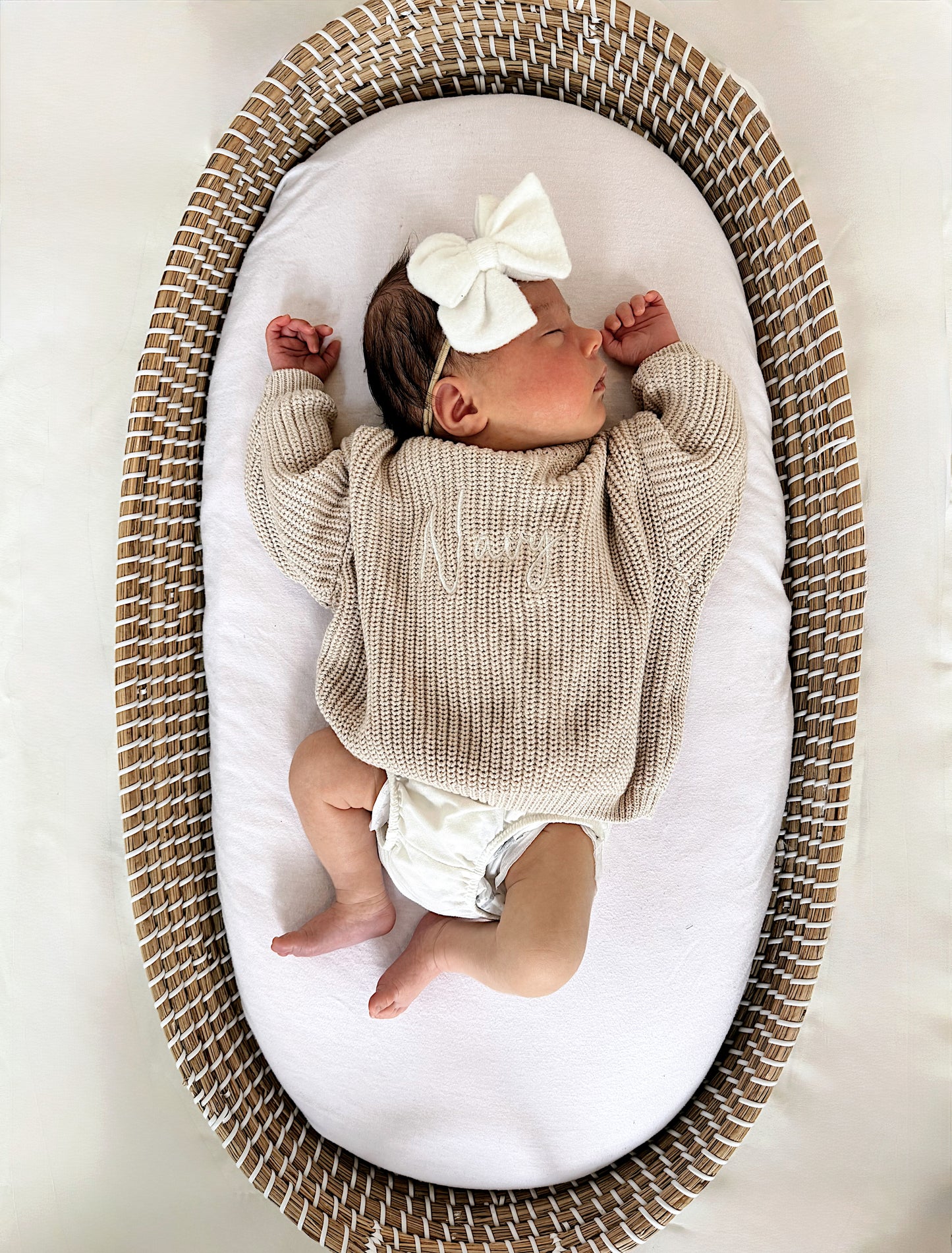 Custom Embroidered Knit Sweater - Beige Tone on Tone