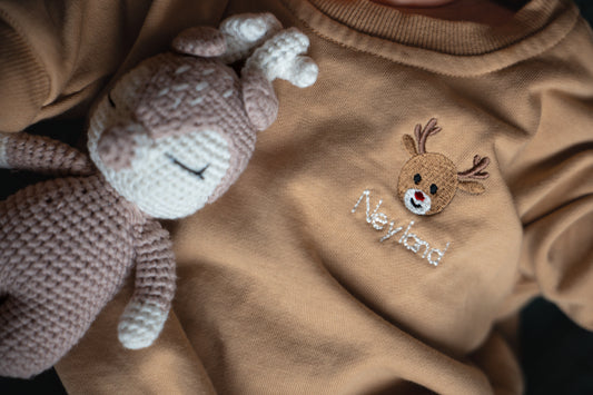 Custom Embroidered Christmas Sweatshirt or Romper - Camel