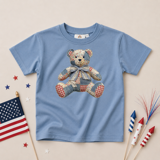 Americana Quilted Teddy Bear Oversized Tee or T-Shirt Bubble Romper