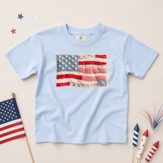 4th of July Quilted Flag Tee or Bubble Romper
