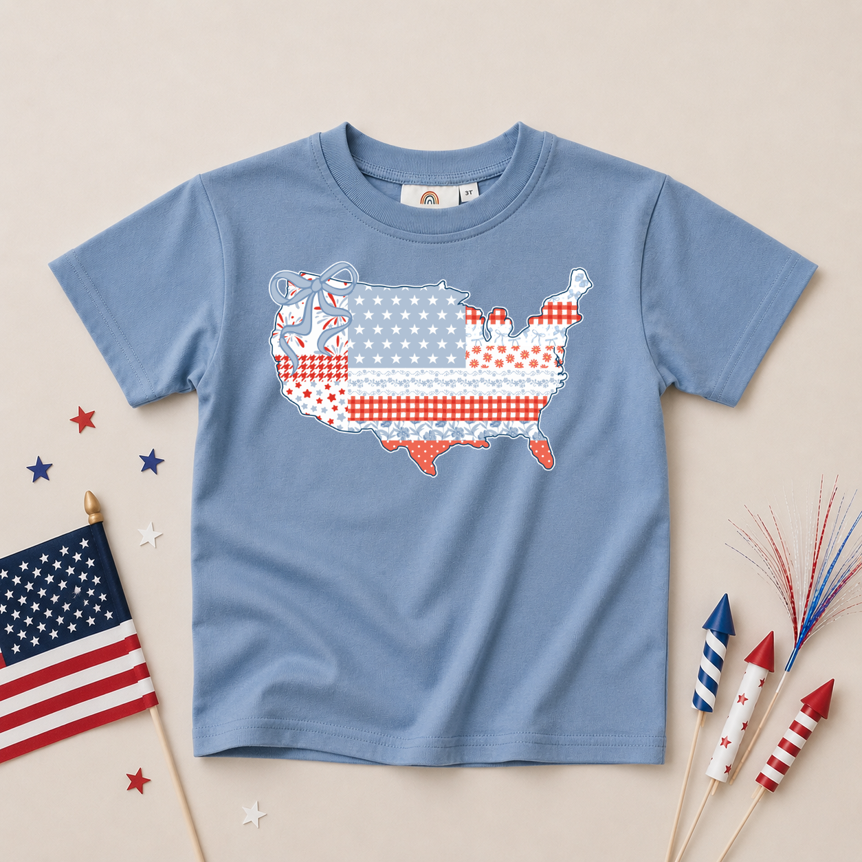 Preppy Quilted USA Map Oversized Tee or T-Shirt Bubble Romper