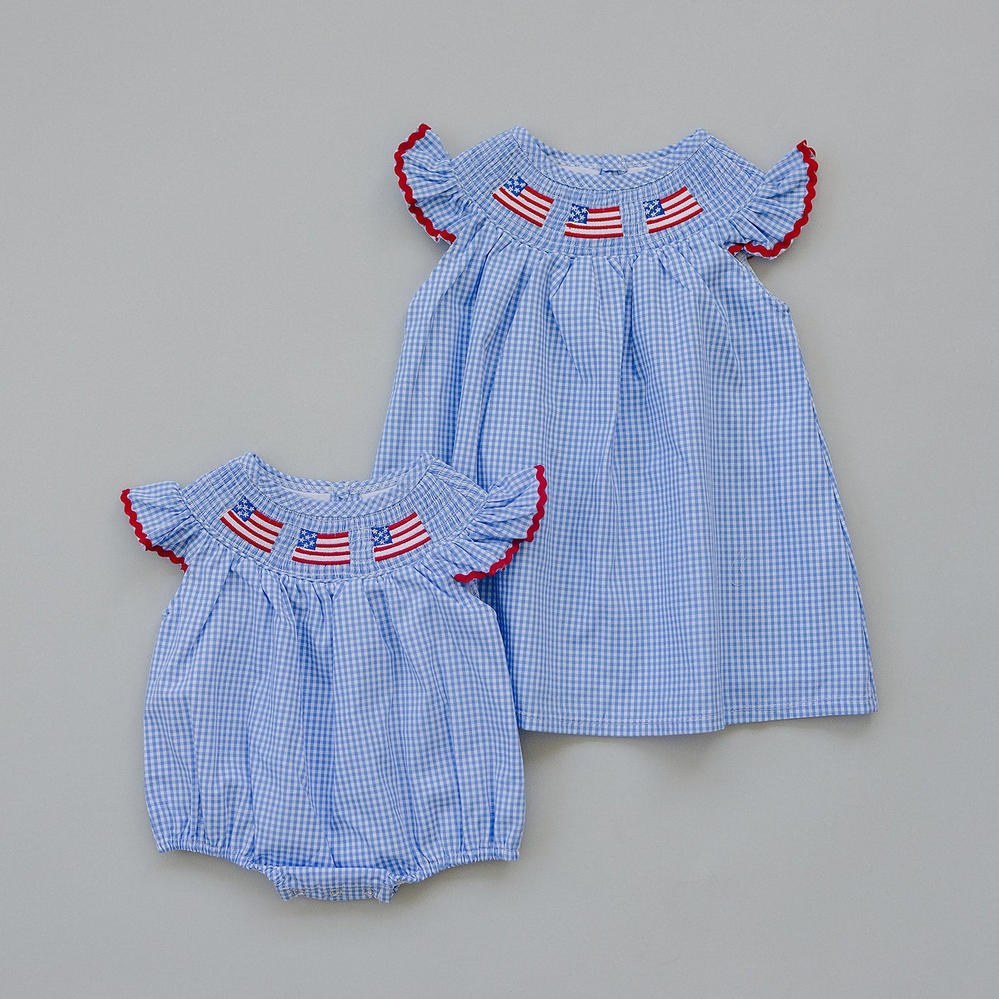 Flag Gingham Smocked Bubble Romper