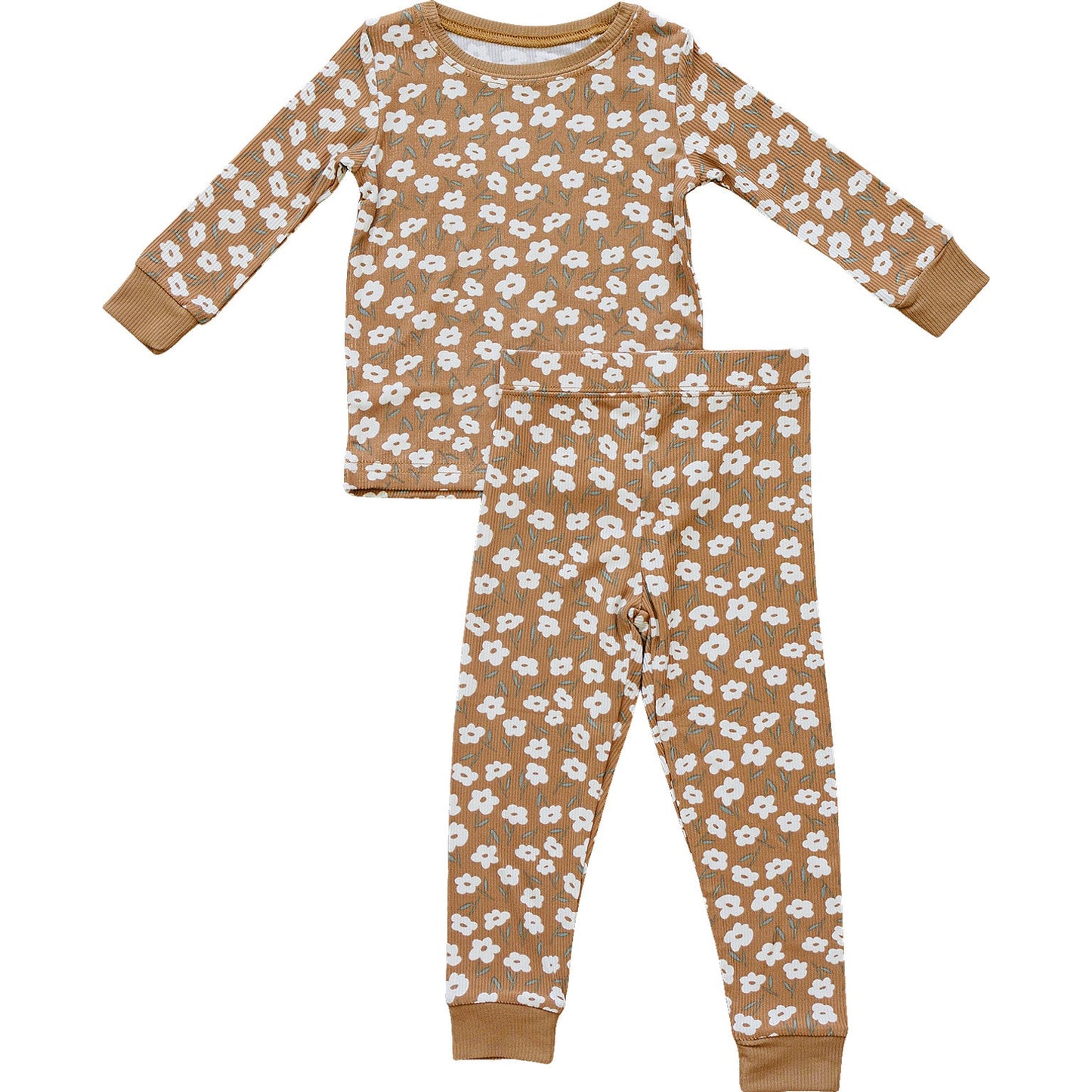 Mustard Floral Ribbed Bamboo Cozy Set - Little Joy Co.