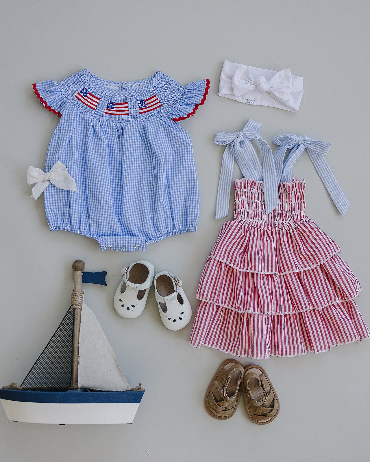 Flag Gingham Smocked Bubble Romper