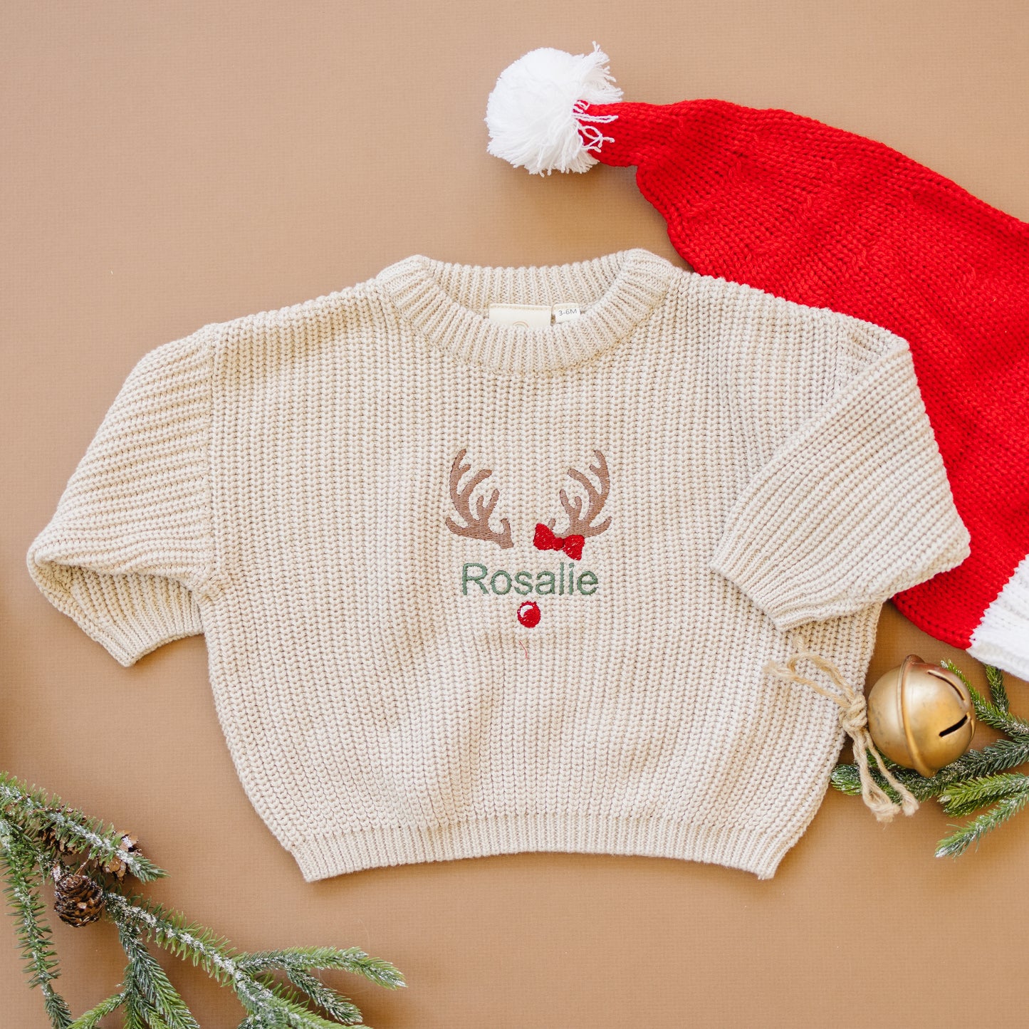Custom Embroidered Christmas Sweater - Red, Green or Beige