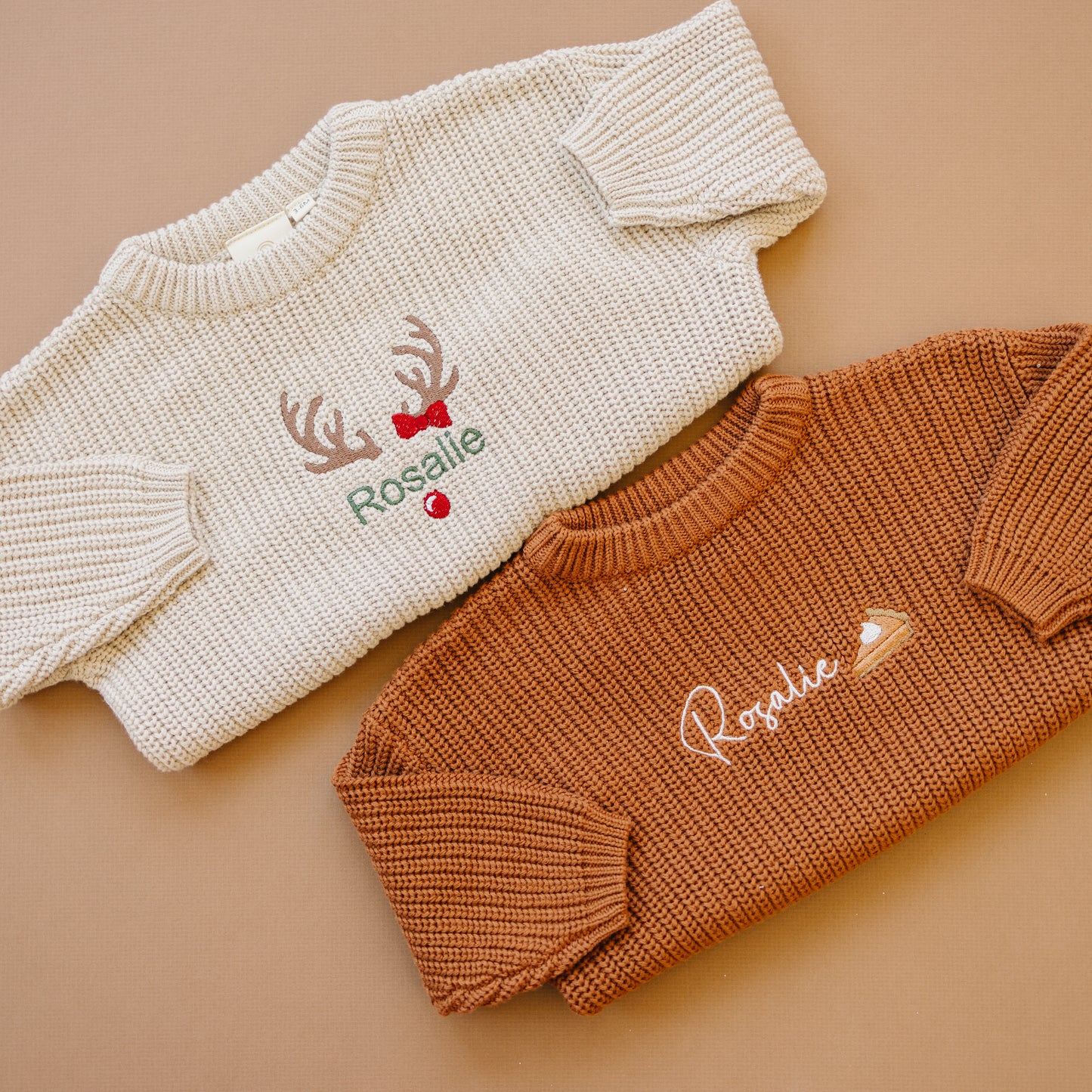 Custom Embroidered Christmas Sweater - Red, Green or Beige