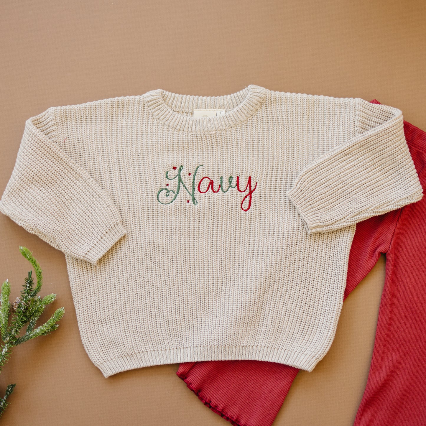 Custom Embroidered Christmas Sweater - Red, Green or Beige
