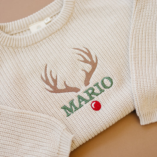 Custom Embroidered Christmas Sweater - Red, Green or Beige