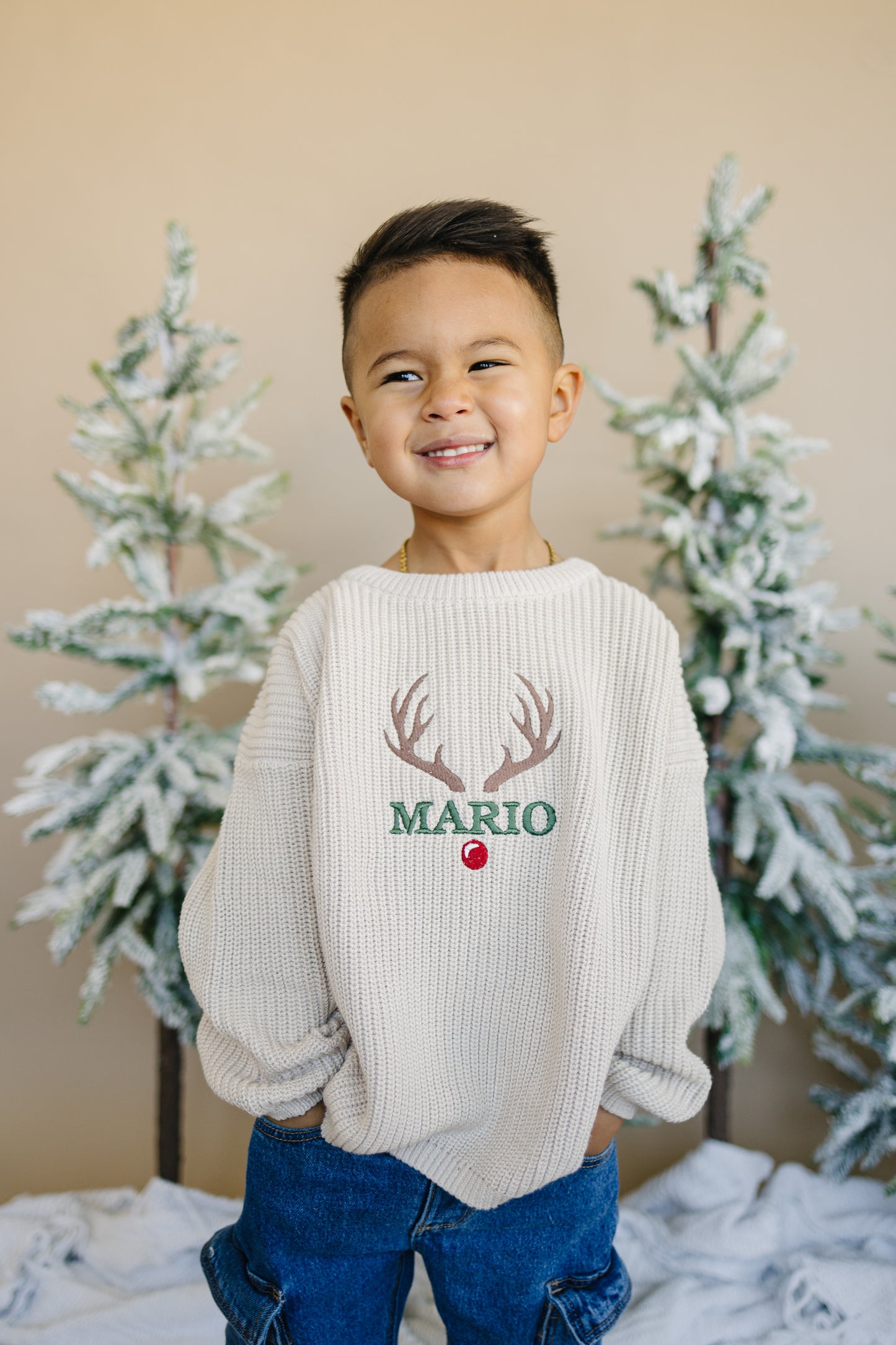 Custom Embroidered Christmas Sweater - Red, Green or Beige
