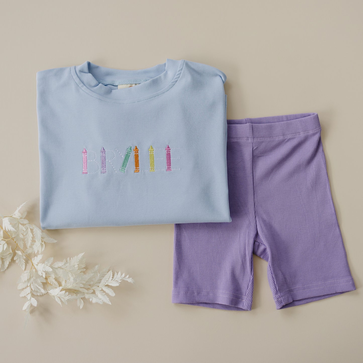 Custom Embroidered Light Blue Oversized Tee or T-Shirt Romper - Back to School Crayon Font