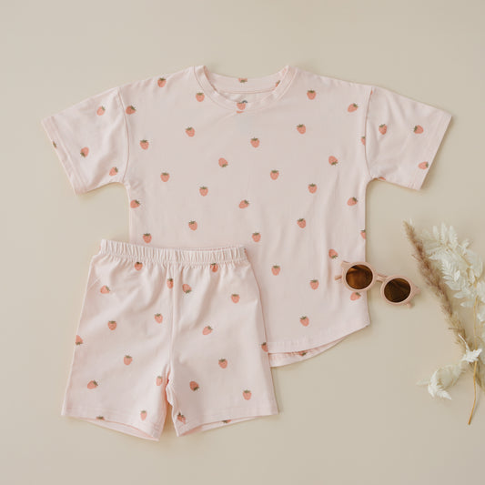 Organic Cotton Strawberry Print Shorts Set