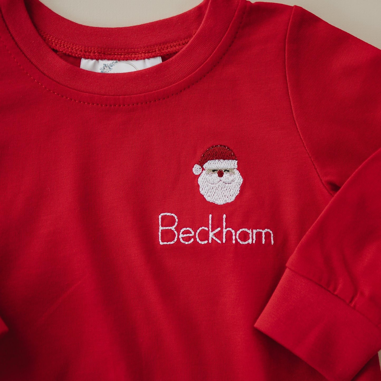 Custom Embroidered Red Christmas Bubble Romper or Tee - Santa