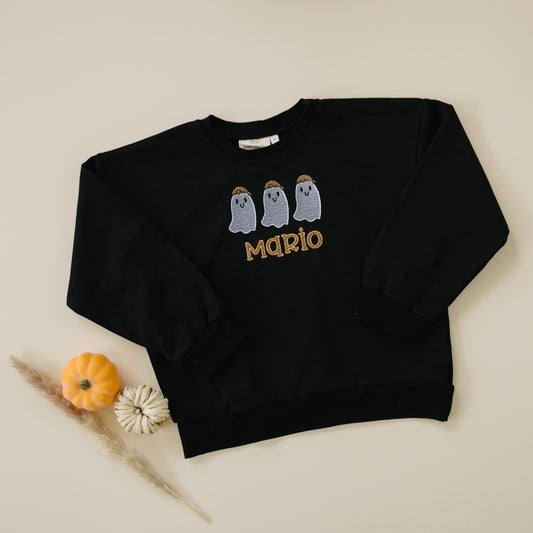 Custom Embroidered Black Halloween Sweatshirt, Tee or Bubble Romper - Ghosts
