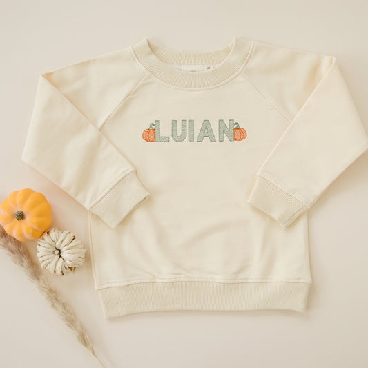Custom Embroidered Organic Cotton Crewneck Sweatshirt - Pumpkin Letters