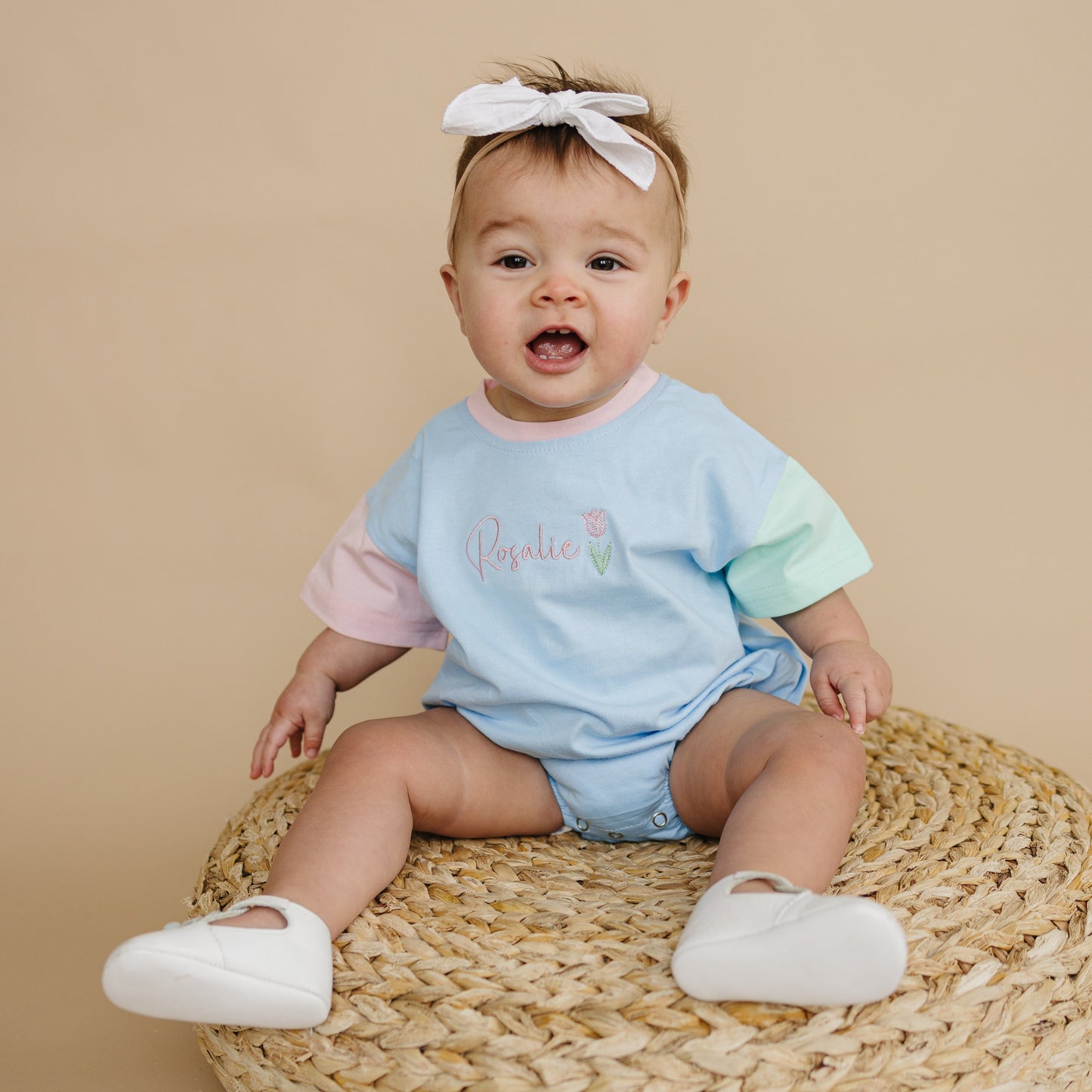 Custom Embroidered Baby Colorblock T-Shirt Romper