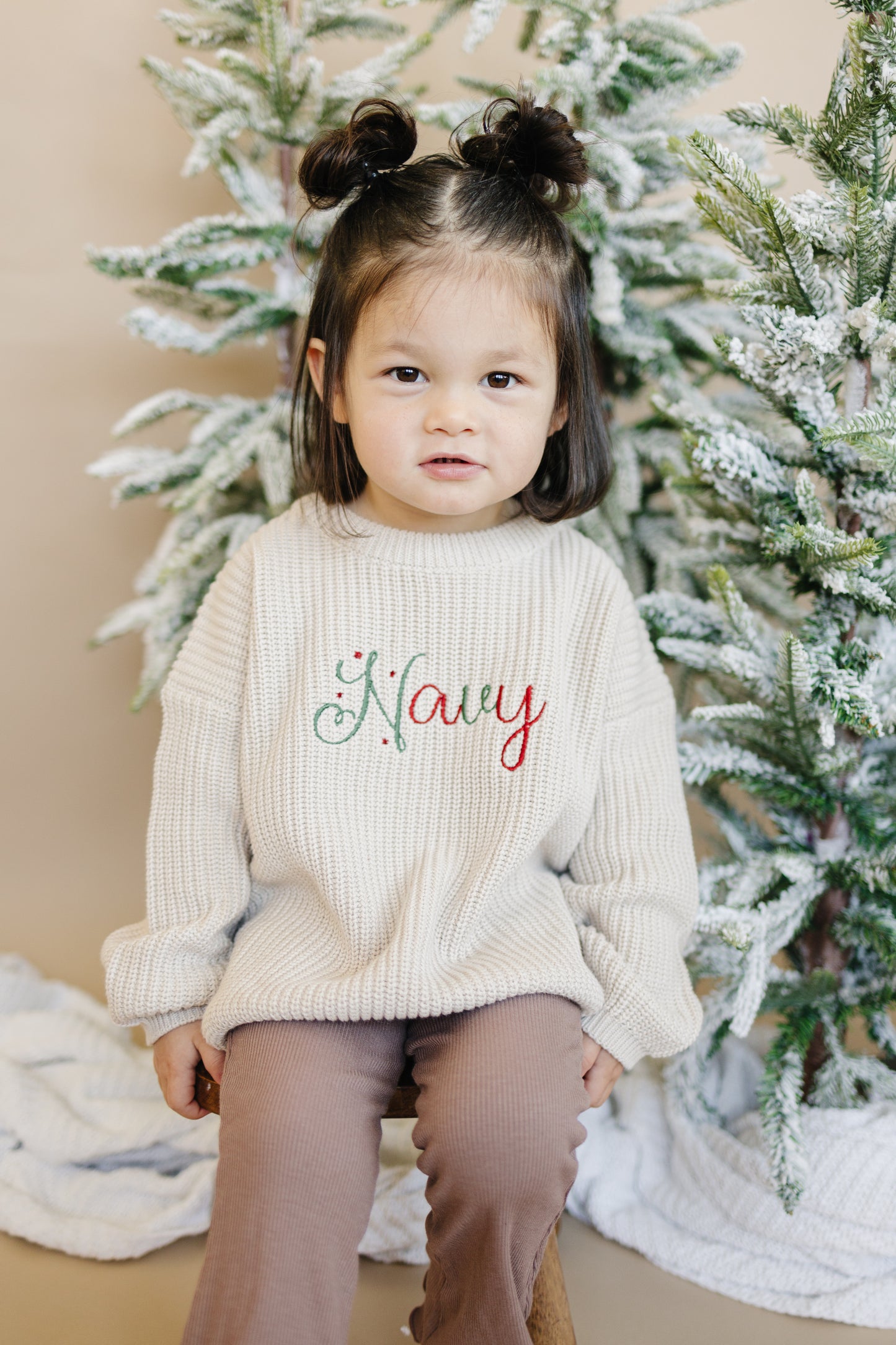 Custom Embroidered Christmas Sweater - Red, Green or Beige