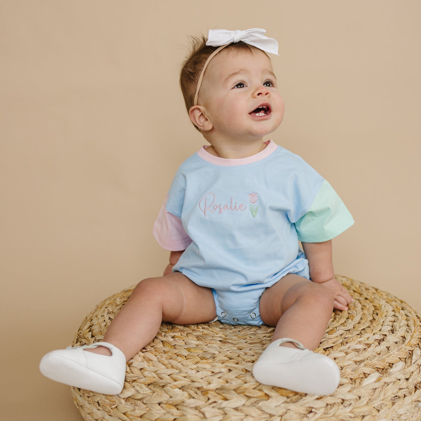 Custom Embroidered Baby Colorblock T-Shirt Romper