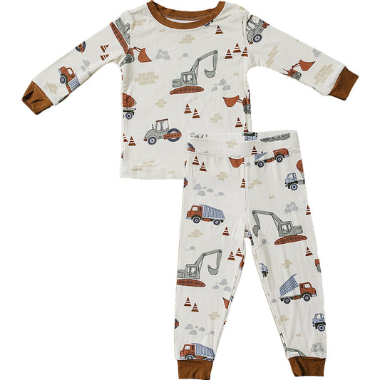 Geripptes Kuschelset mit Baufahrzeugen