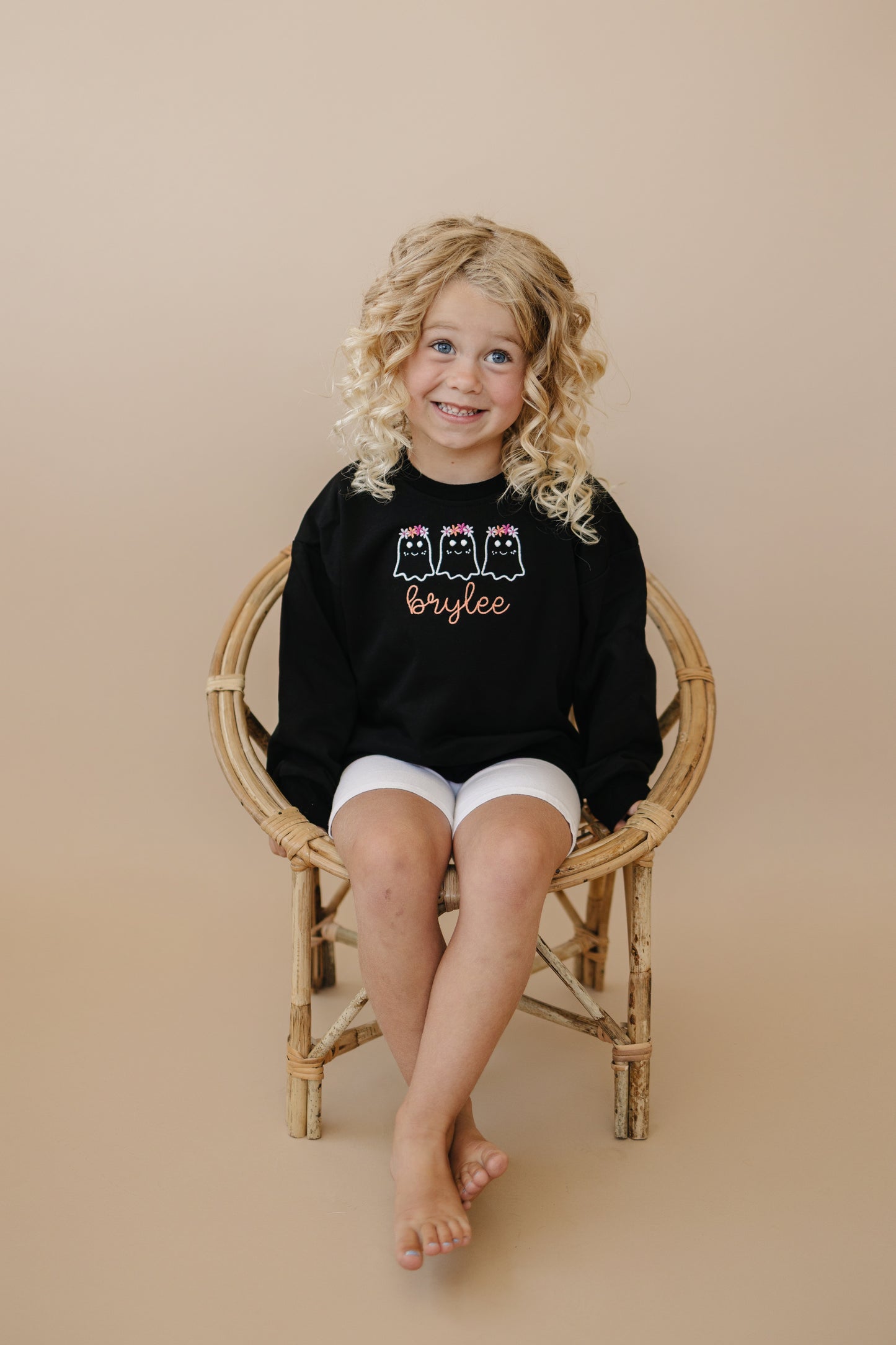Custom Embroidered Black Halloween Sweatshirt, Tee or Bubble Romper - Girly Ghosts