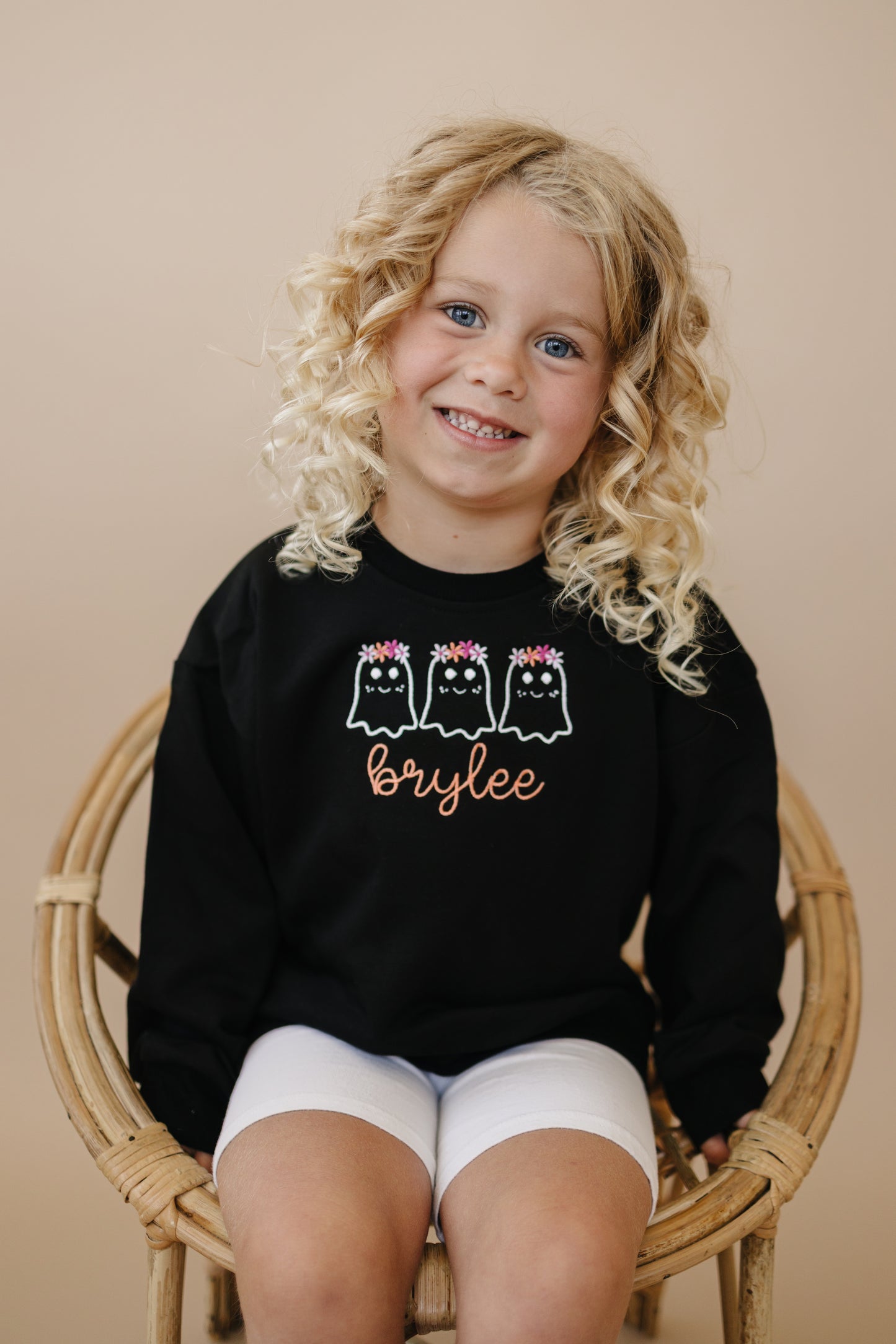 Custom Embroidered Black Halloween Sweatshirt, Tee or Bubble Romper - Girly Ghosts