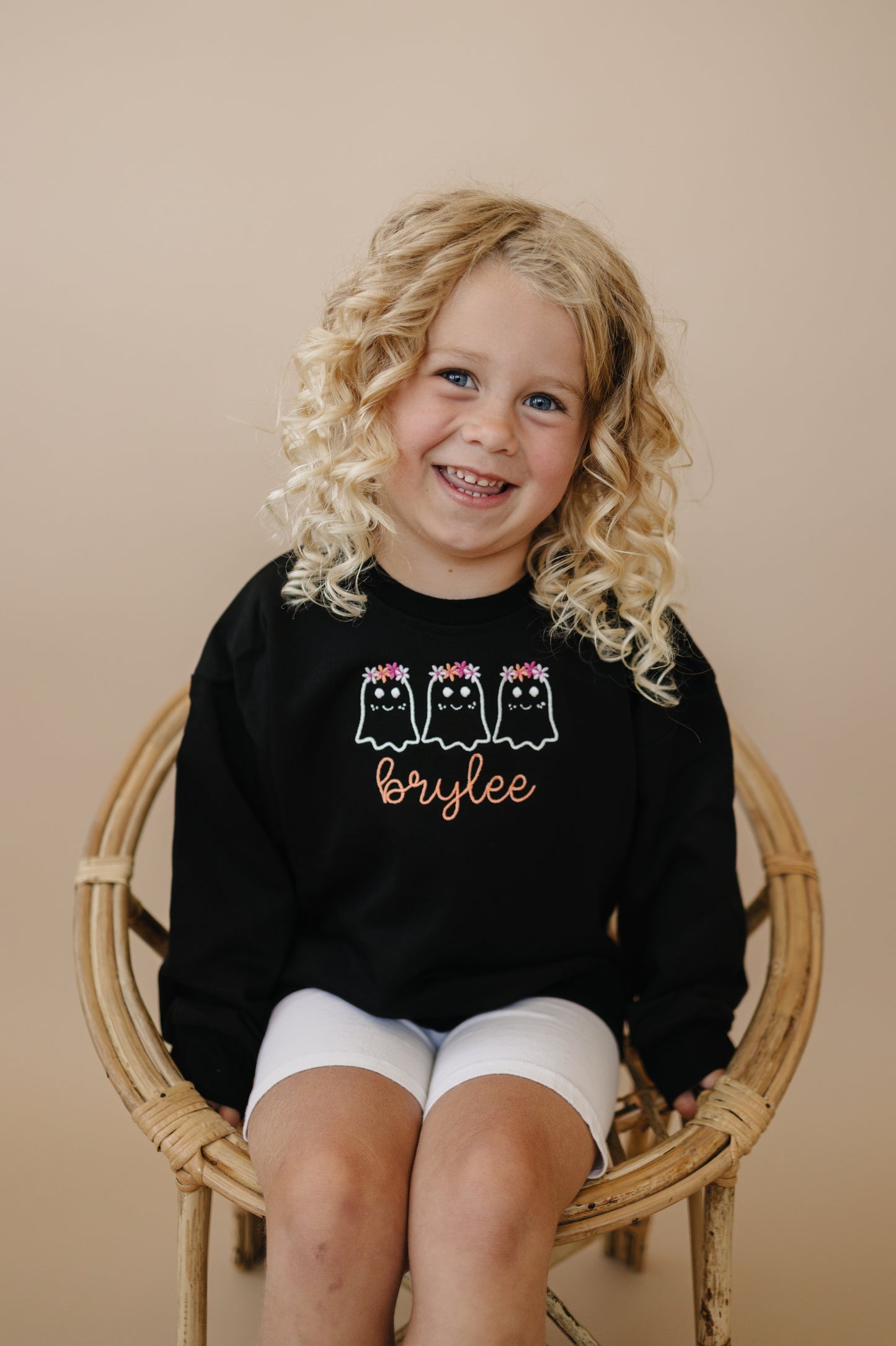 Custom Embroidered Black Halloween Sweatshirt, Tee or Bubble Romper - Girly Ghosts