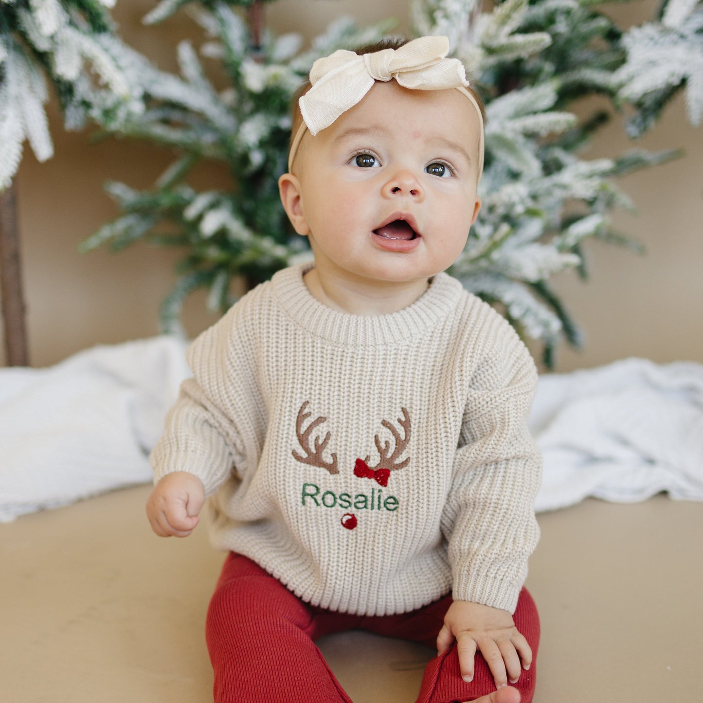 Custom Embroidered Christmas Sweater - Red, Green or Beige