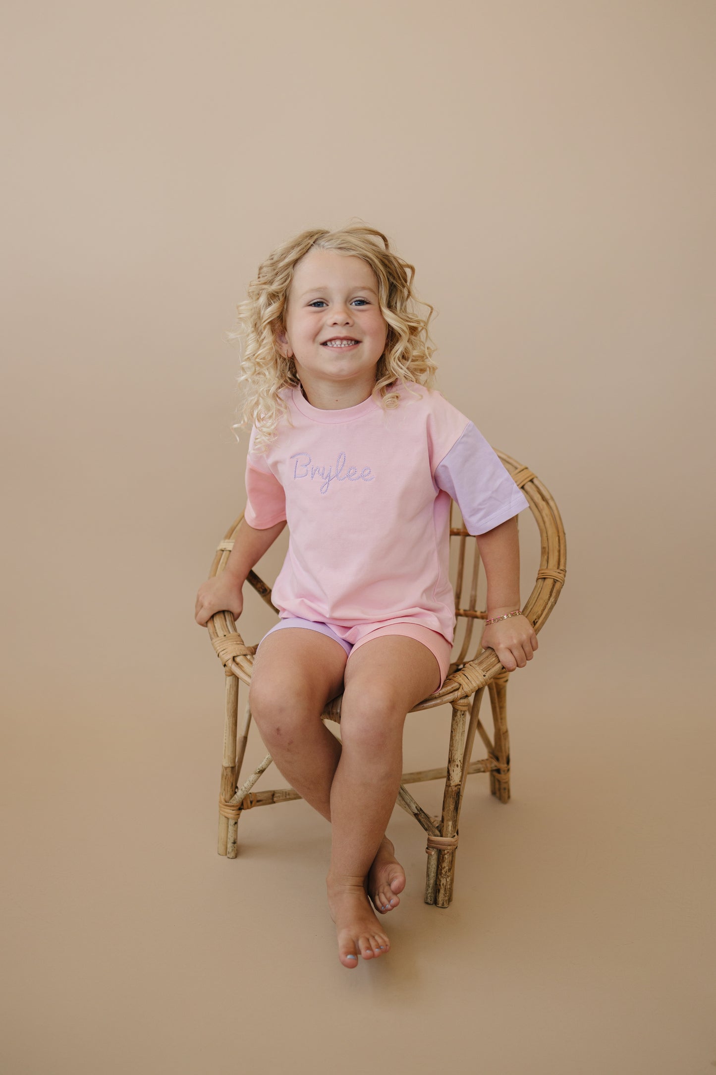 Custom Embroidered Colorblock Tee and Shorts Set