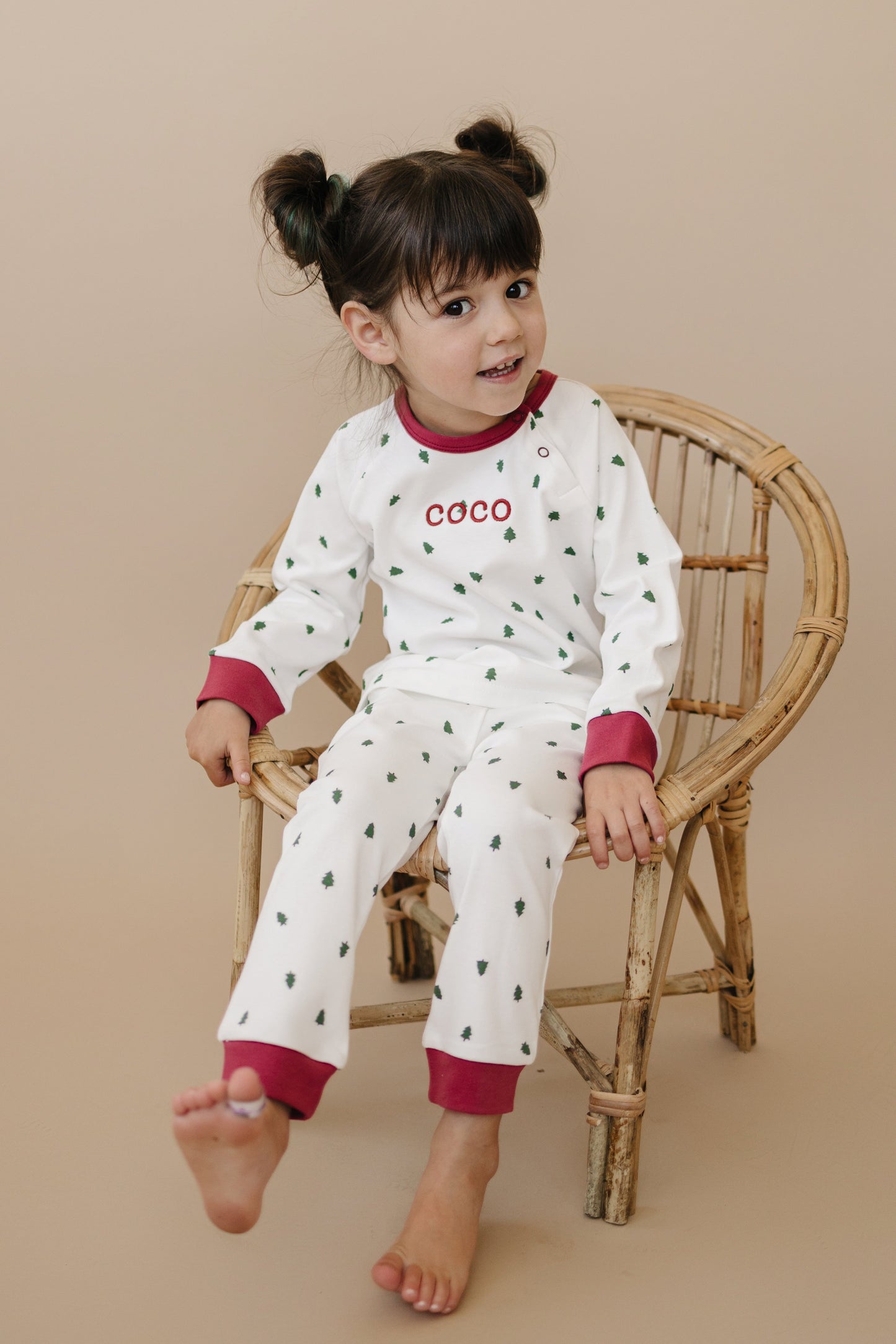 Custom Embroidered Tiny Trees Christmas Organic Cotton Set