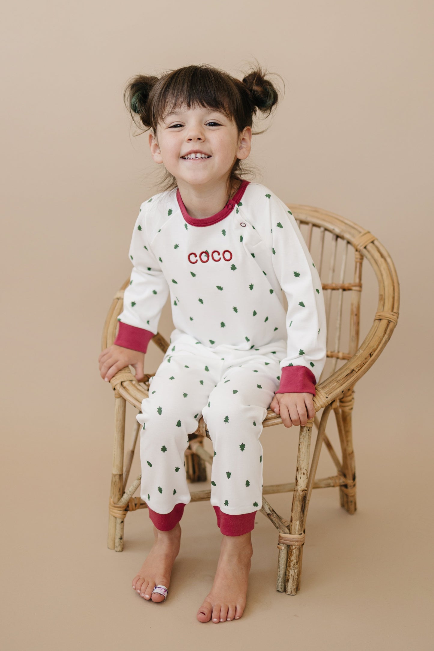 Custom Embroidered Tiny Trees Christmas Organic Cotton Set