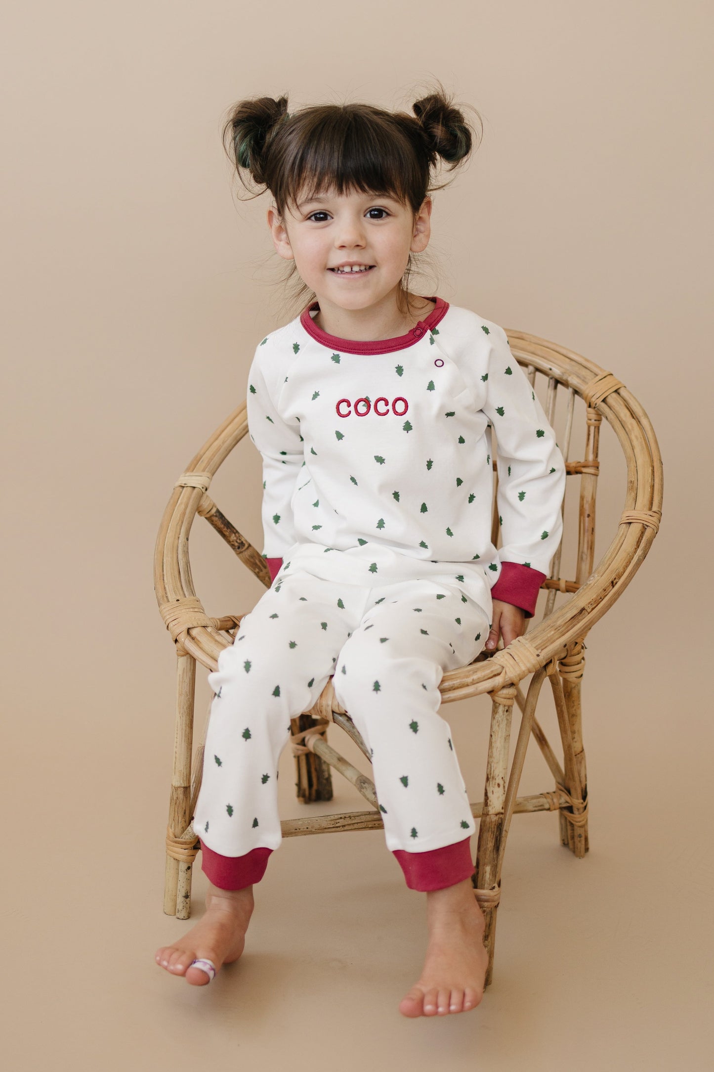 Custom Embroidered Tiny Trees Christmas Organic Cotton Set