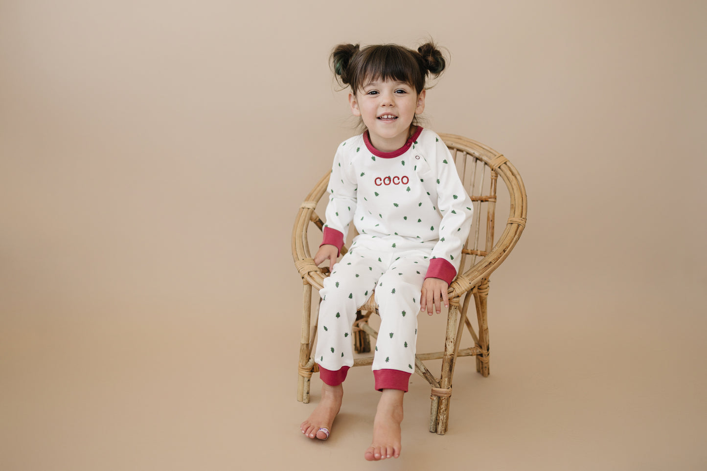Custom Embroidered Tiny Trees Christmas Organic Cotton Lounge Set