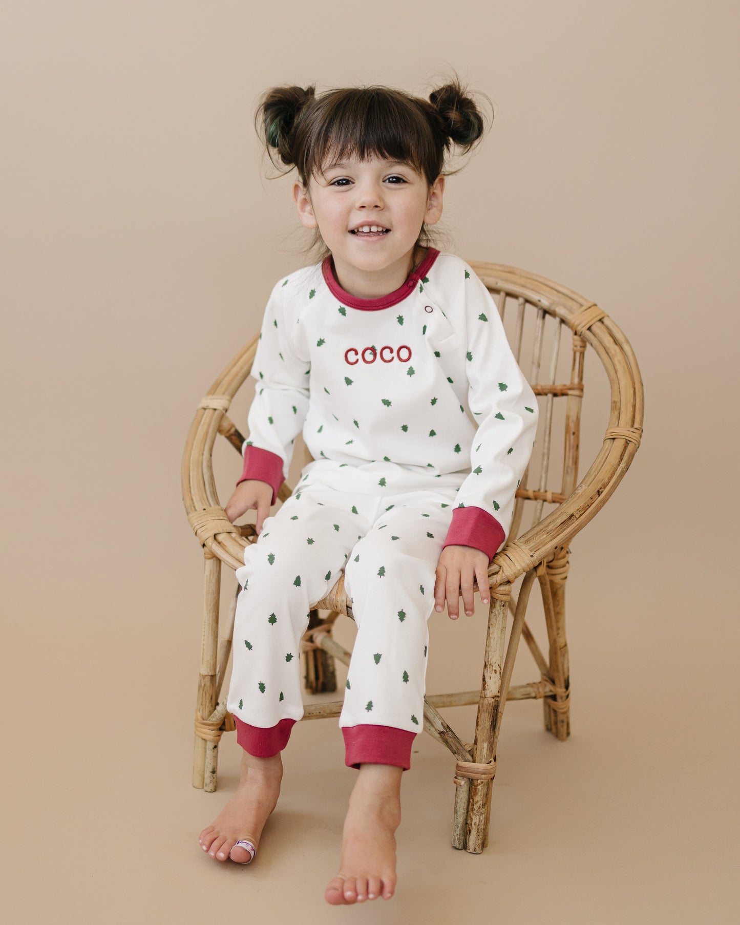 Custom Embroidered Tiny Trees Christmas Organic Cotton Set