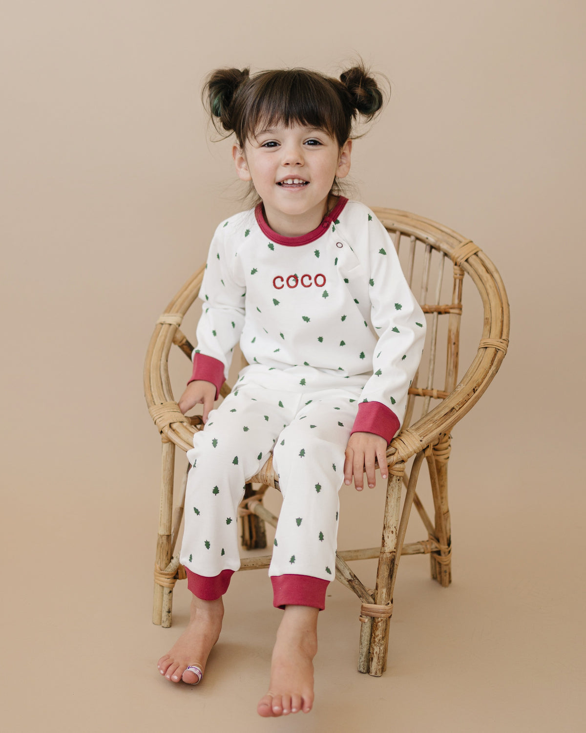 Custom Embroidered Tiny Trees Christmas Organic Cotton Set