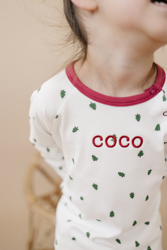 Custom Embroidered Tiny Trees Christmas Organic Cotton Lounge Set