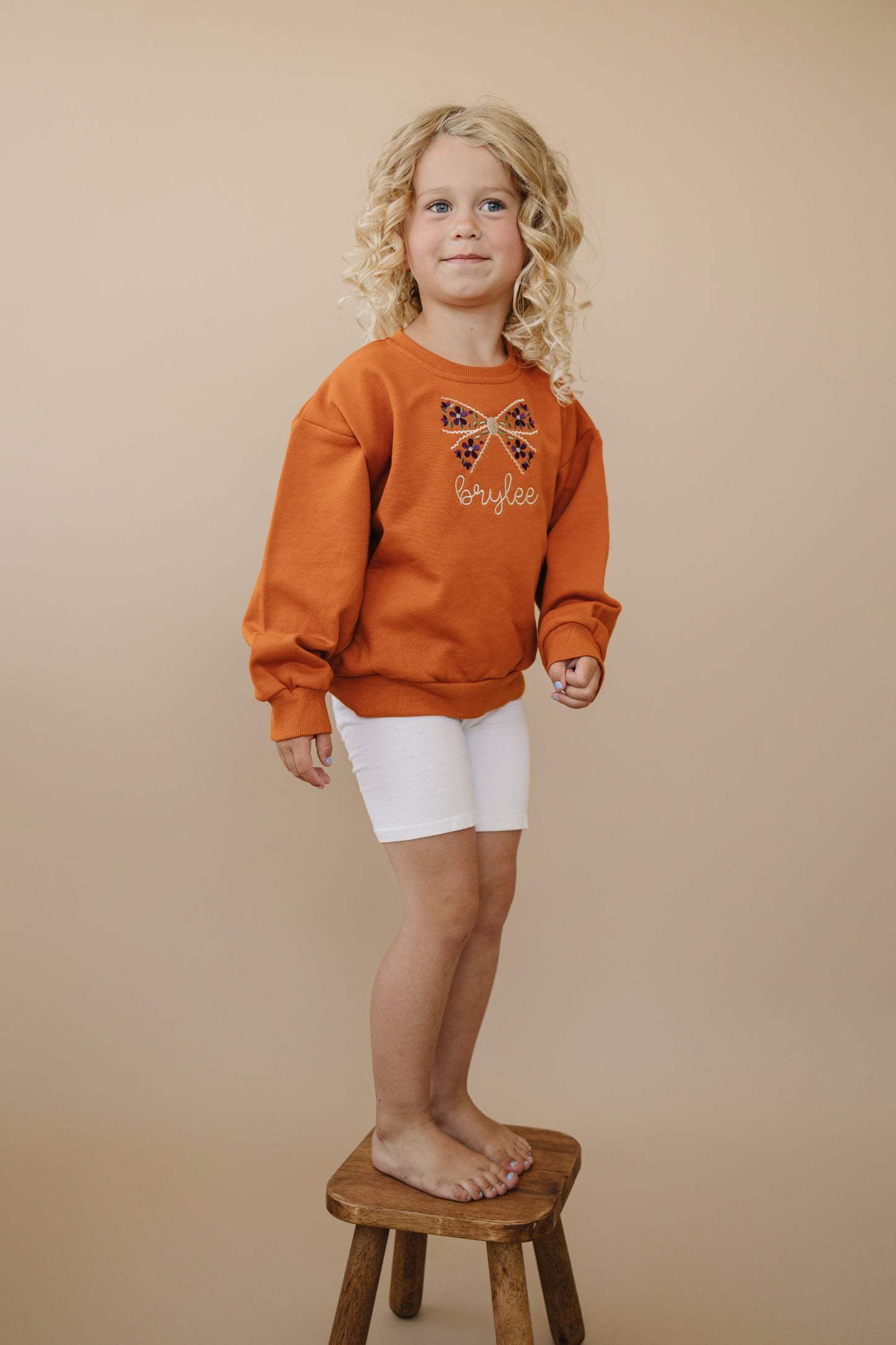 Custom Embroidered Orange Crewneck Sweatshirt or Romper