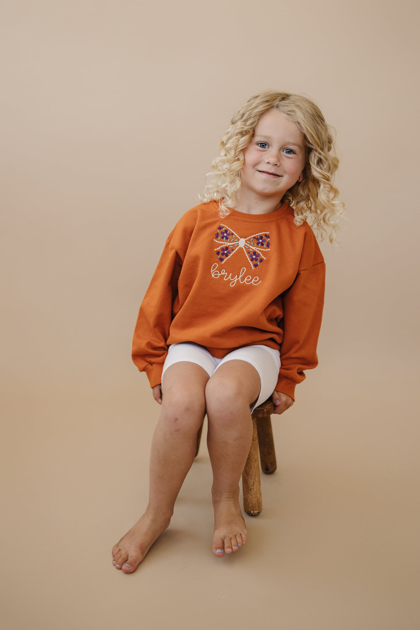 Custom Embroidered Orange Crewneck Sweatshirt or Romper