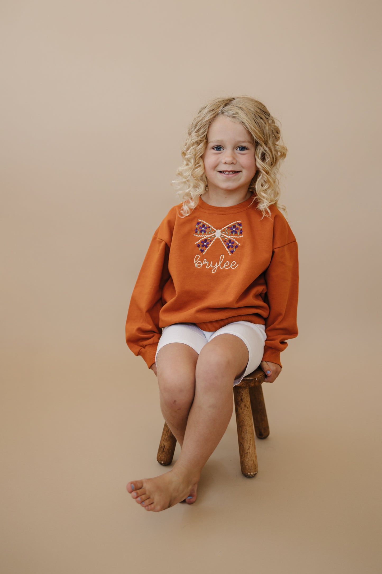Custom Embroidered Orange Crewneck Sweatshirt or Romper