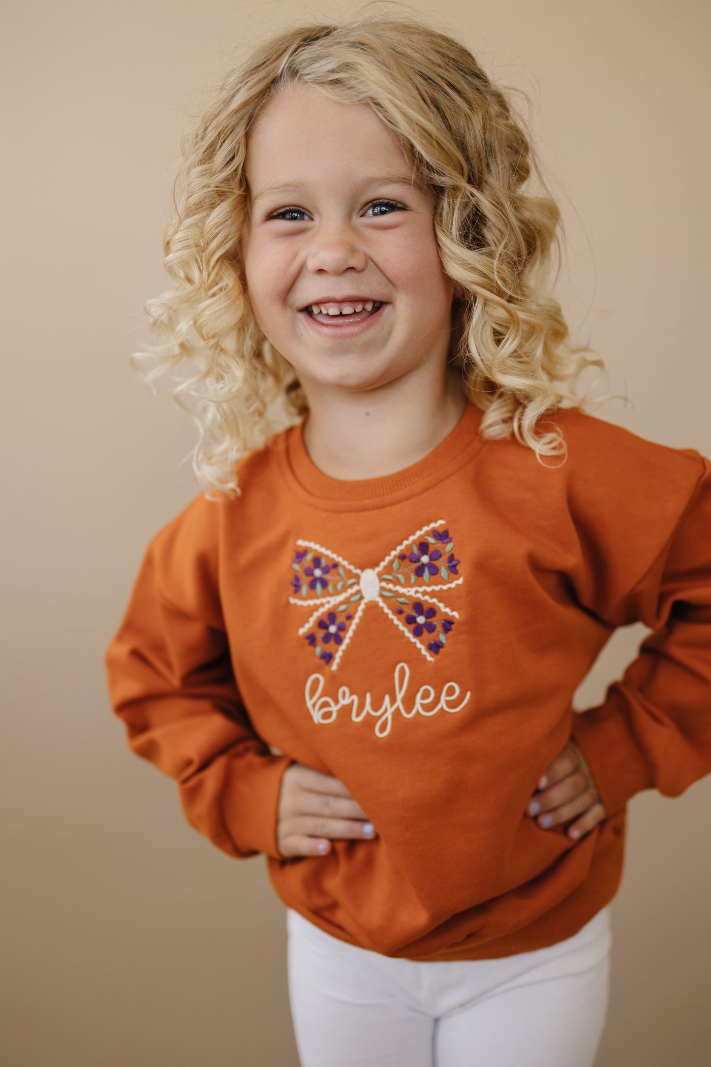 Custom Embroidered Orange Crewneck Sweatshirt or Romper