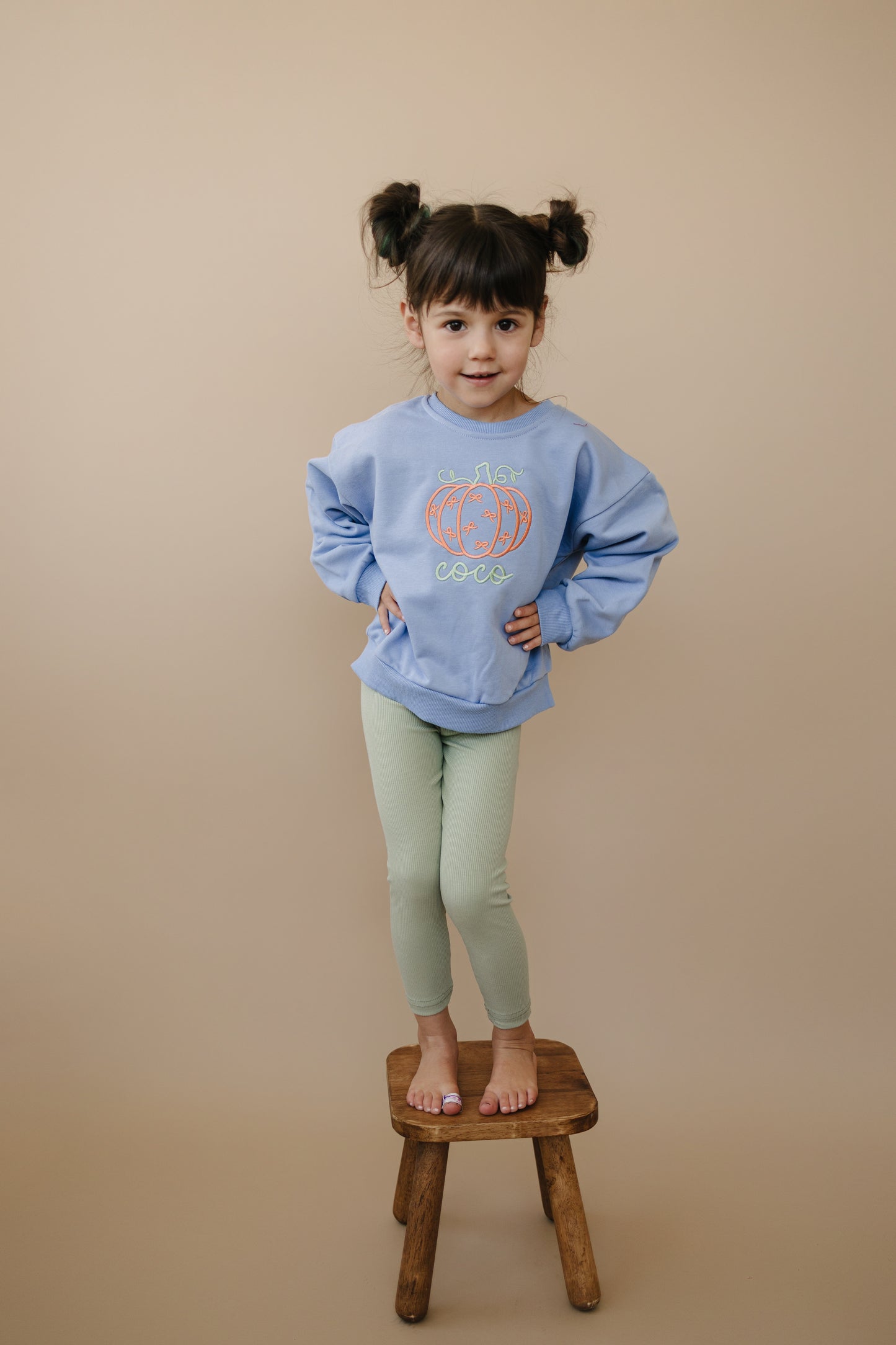 Custom Embroidered Bow Pumpkin Crewneck Sweatshirt or Bubble Romper - Blue or Purple