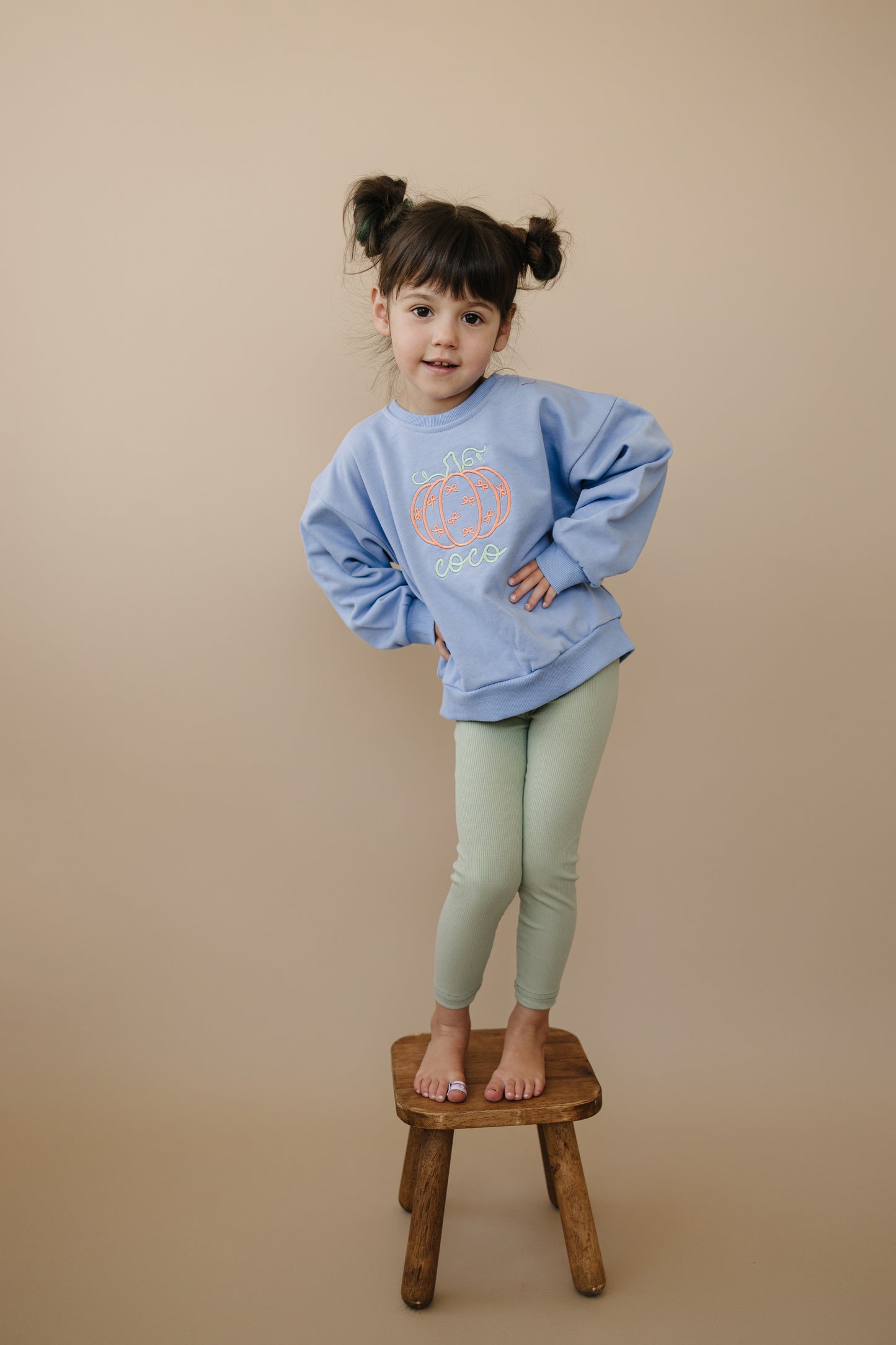 Custom Embroidered Bow Pumpkin Crewneck Sweatshirt or Bubble Romper - Blue or Purple