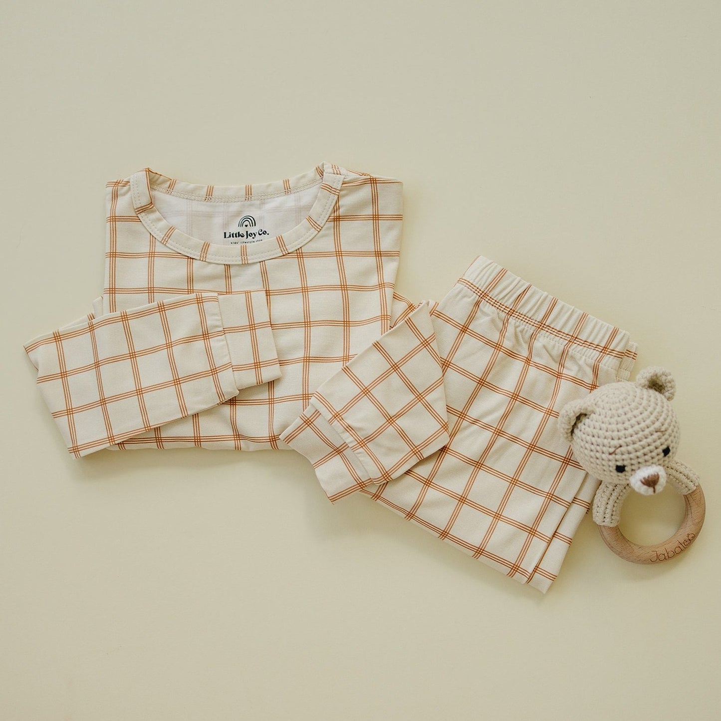 Baby-Schlafanzug aus Bambus mit Kürbis-Karos - 2-teiliges Set