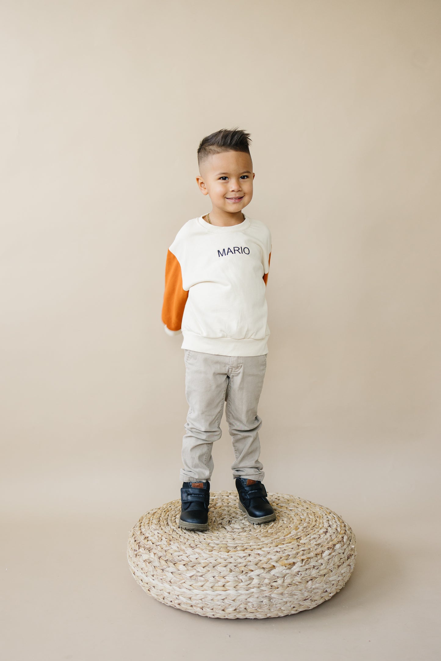 Custom Embroidered Orange Colorblock Crewneck Sweatshirt or Romper