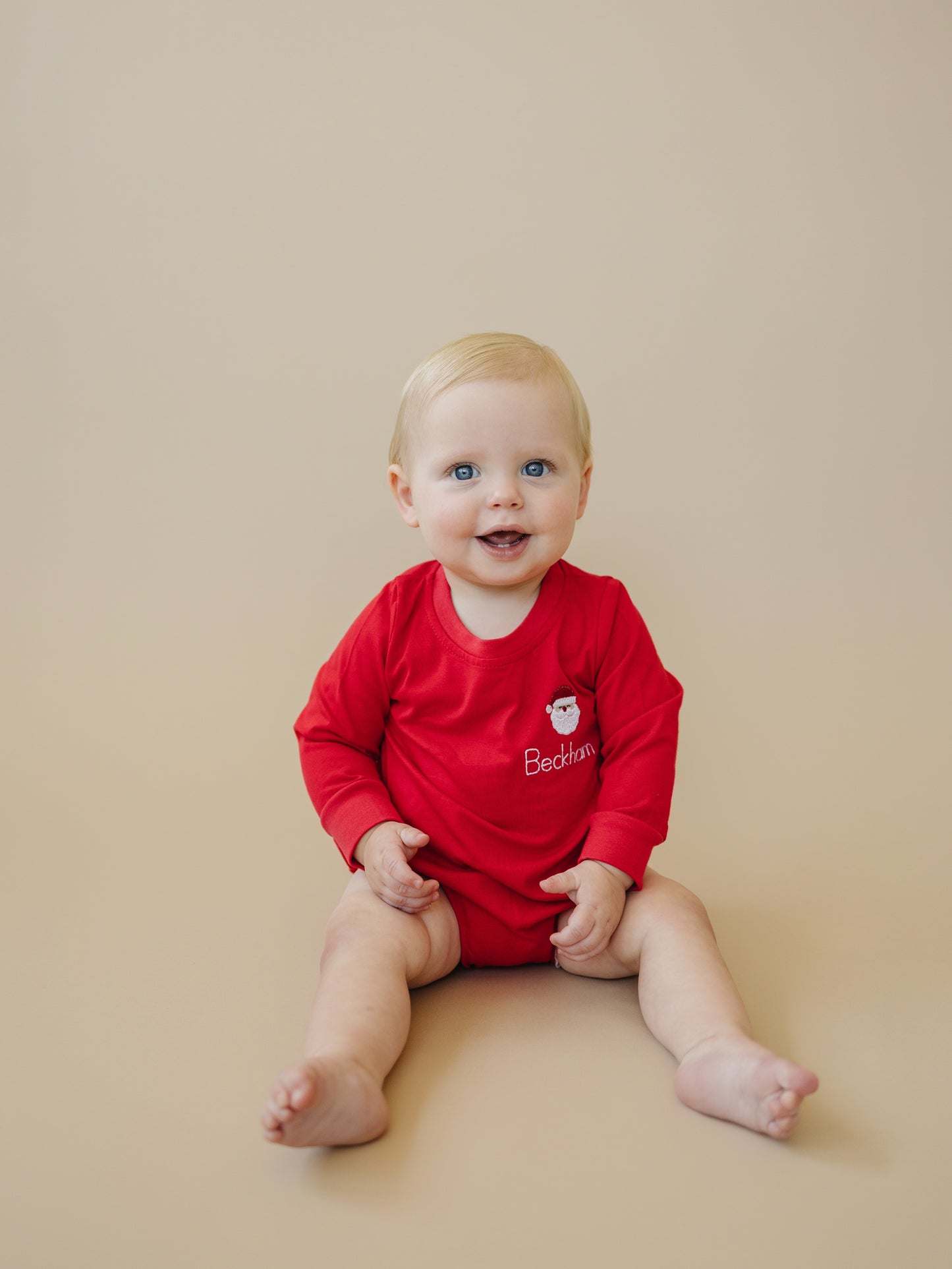 Custom Embroidered Red Christmas Bubble Romper or Tee - Santa