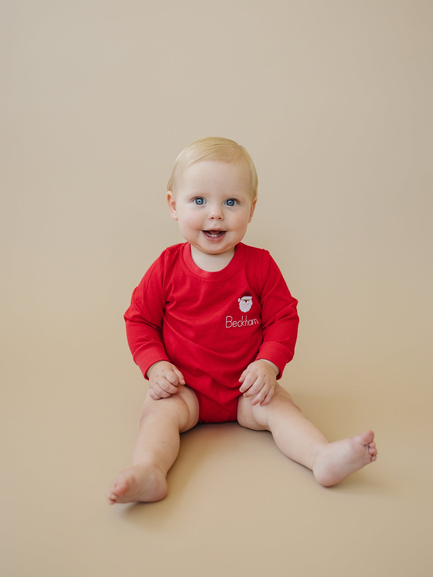 Custom Embroidered Red Christmas Bubble Romper or Tee - Santa